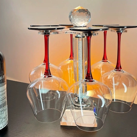 Bộ 6 ly vang, sâm panh thủy tinh chân đỏ cao cấp 590ml, bộ quà tặng sang trọng