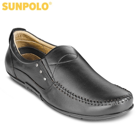 Giày Lười Nam Da Bò SUNPOLO Đen Nâu - SUKT2584ND