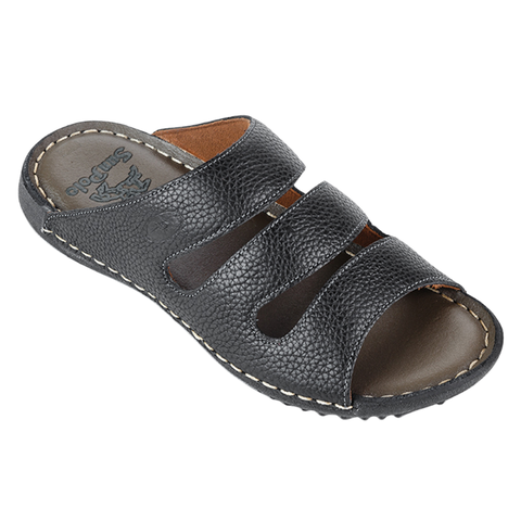 Dép Quai Ngang Nam DQN019 Da Bò SUNPOLO Đen Nâu