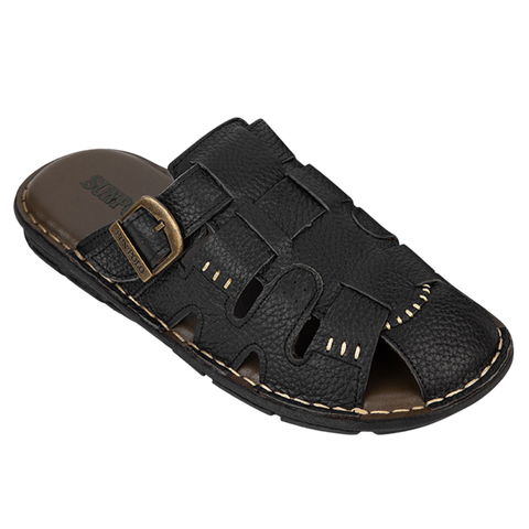 Dép bít mũi ABI011 da bò thoáng khí Đen/Nâu