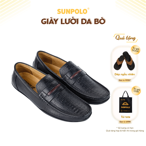 Giày lười nam KT2588 da bò vân cá sâu có 2 phiên bản màu Đen/Nâu