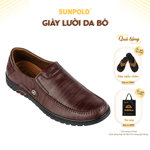 Giày lười SUS501 da bò đế cao su mũi tròn gồm 2 phiên bản màu Đen/Nâu