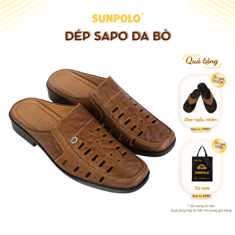 Dép Sapo SPO009 da bò đế cao su gót cao 3cm