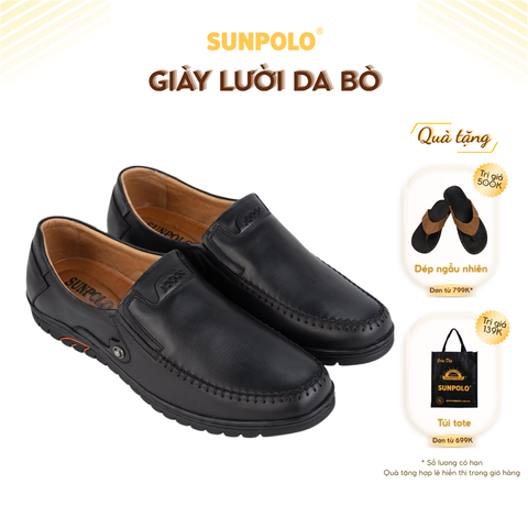 Giày lười SUS501 da bò đế cao su mũi tròn gồm 2 phiên bản màu Đen/Nâu