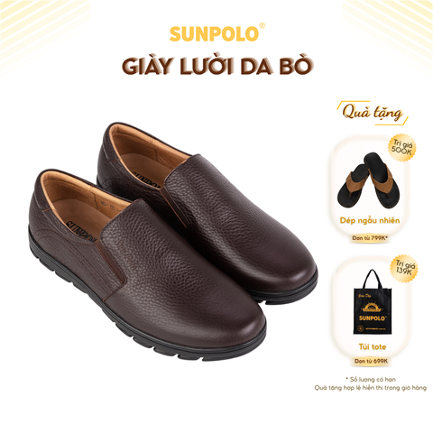 Giày lười SUMU05 da bò vân hột tự nhiên 2 phiên bản màu Đen/Nâu