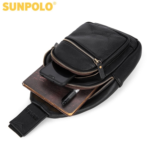 Túi Đeo Chéo Nam Da Bò Cao Cấp SUNPOLO Đen Nâu Bò STU103