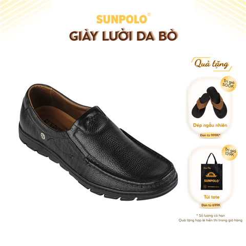 Giày lười SUS505 da bò đế cao su mũi tròn gồm 2 phiên bản màu Đen/Nâu