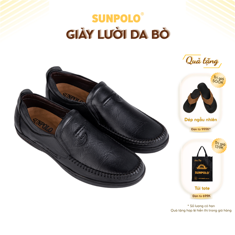 Giày mọi nam da bò SUNPOLO LS4016 (Đen, Nâu)