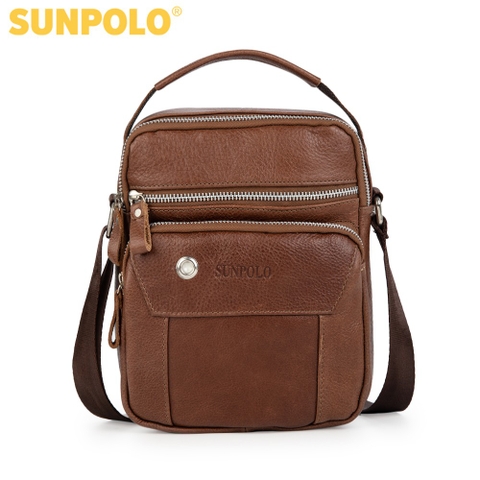 Túi đeo chéo nam da bò cao cấp SUNPOLO Nâu STU109
