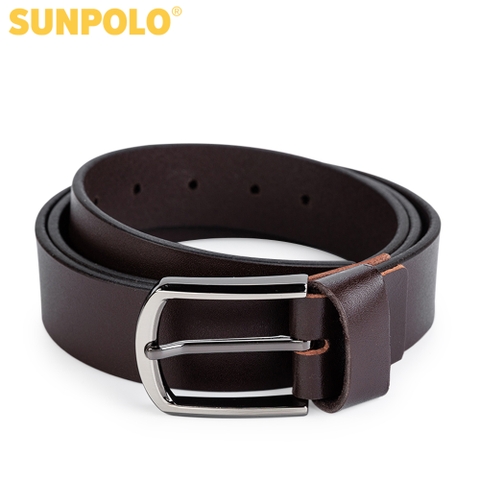 Dây nịt nam da bò SUNPOLO dây trơn khóa kim không gỉ Nâu - BS52DN