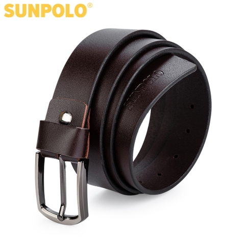 Dây nịt nam da bò SUNPOLO dây trơn khóa kim không gỉ Nâu - BS52DN
