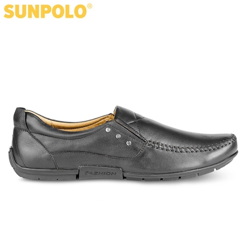 Giày Lười Nam Da Bò SUNPOLO Đen Nâu - SUKT2584ND