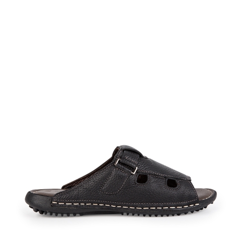 Dép quai ngang nam DQN003 da bò thoáng khí đế cao su Đen/Nâu