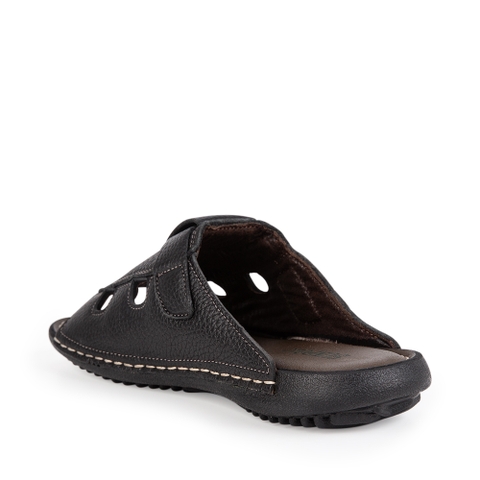 Dép quai ngang nam DQN003 da bò thoáng khí đế cao su Đen/Nâu