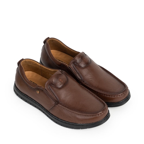 Giày lười CS5074 da bò đế cao su mũi mũi tròn màu nâu