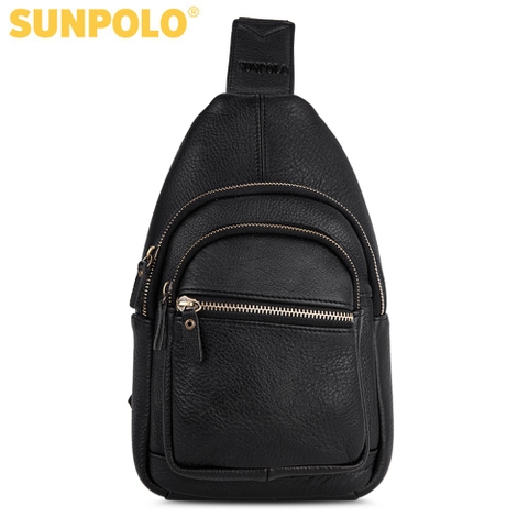 Túi Đeo Chéo Nam Da Bò Cao Cấp SUNPOLO Đen Nâu Bò STU103