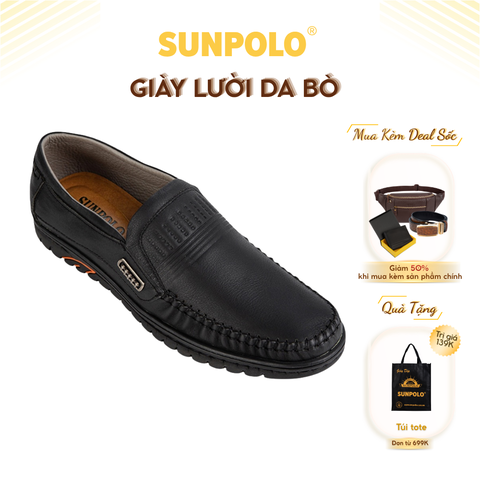 Giày lười nam LS3028 da bò đế cao su mũi tròn 2 phiên bản màu Đen/Nâu