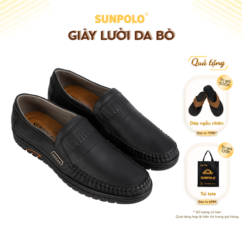 Giày lười nam LS3028 da bò đế cao su mũi tròn 2 phiên bản màu Đen/Nâu
