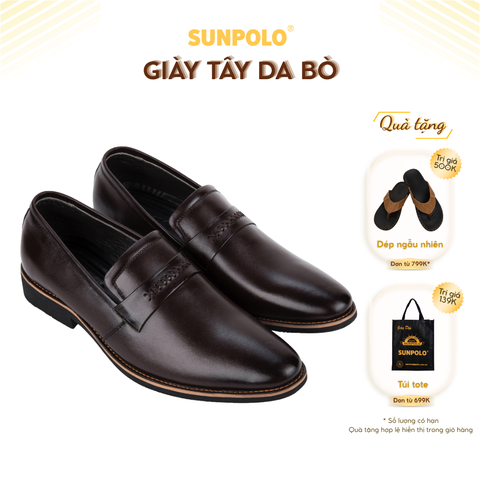 Giày tây nam SPH295 da bò đế cao su mũi nhọn 2 phiên bản màu Nâu/Bò