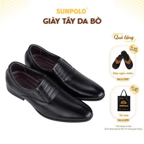 Giày tây nam SPH342 Da bò SUNPOLO giày công sở, đi tiệc đế cao 3cm