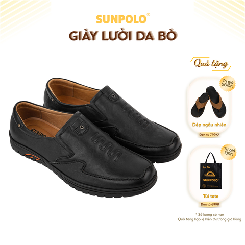 Giày lười nam SUS511 da bò mũi tròn có 2 phiên bản màu Đen/Nâu