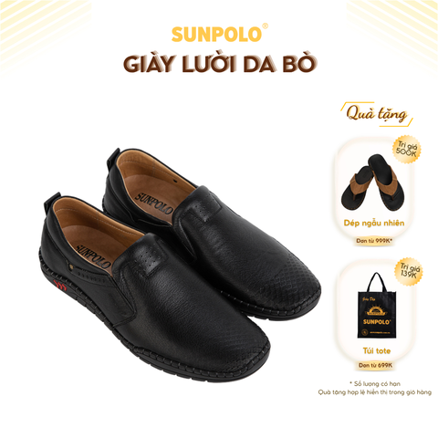 Giày lười CS5054 da bò êm nhẹ mũi tròn 2 phiên bản màu Đen/Nâu