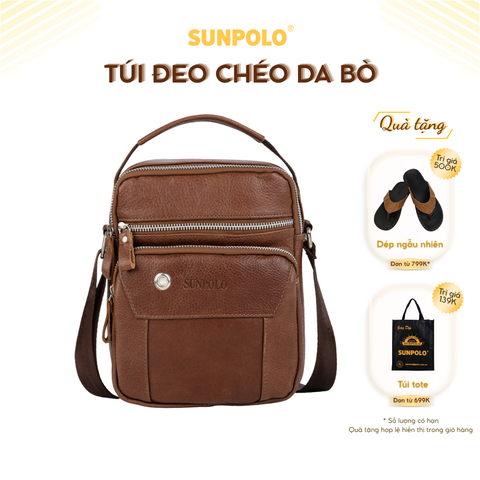 Túi đeo chéo nam da bò cao cấp SUNPOLO Nâu STU109