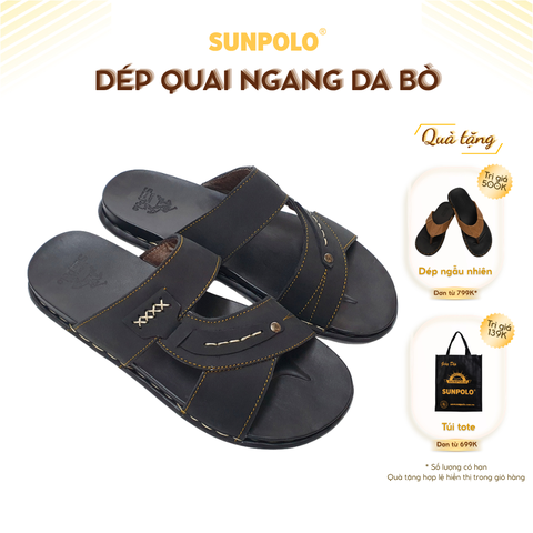 Dép Quai Ngang SNA102 Da Bò Cao Cấp