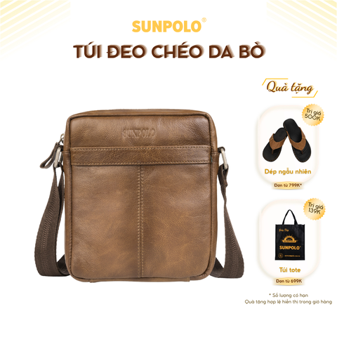 Túi đeo chéo nam da bò cao cấp SUNPOLO Nâu TUI223