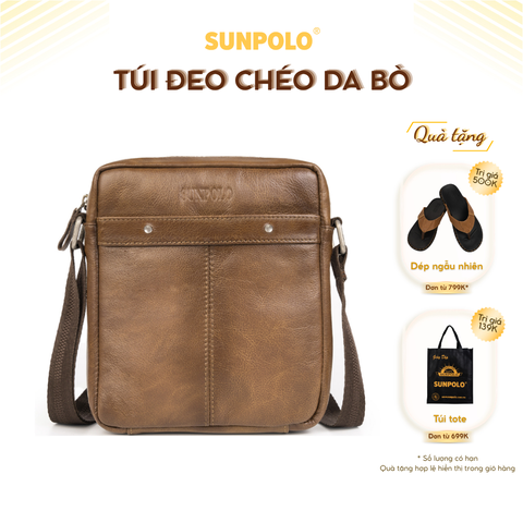 Túi đeo chéo nam da bò cao cấp SUNPOLO Nâu TUI222