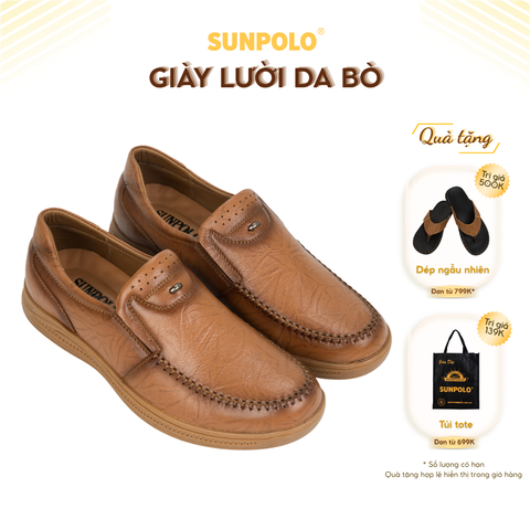 Giày lười CS5091 da bò đế cao su mũi tròn có 2 phiên bản màu