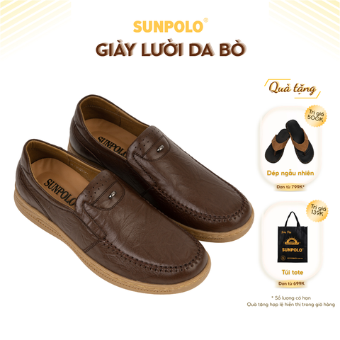 Giày lười CS5091 da bò đế cao su mũi tròn có 2 phiên bản màu