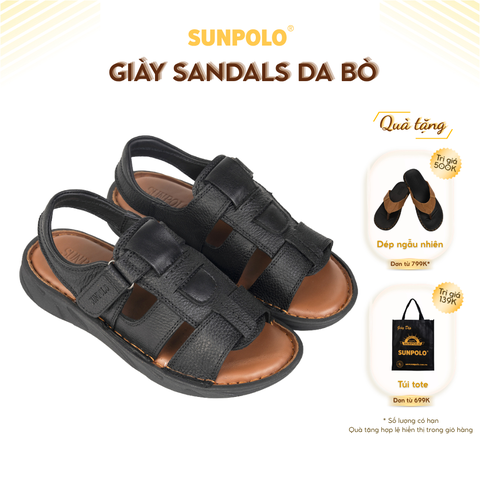 Xăng Đan Nam Da Bò Cao Cấp SUNPOLO Sandals SDF060 Đi Học, Đi Chơi