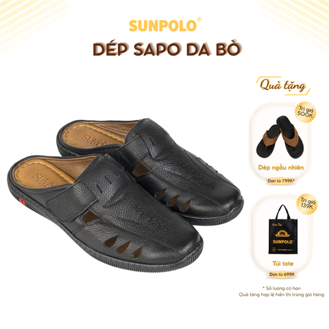 Dép sapo SPO569 da bò đế cao su mũi tròn