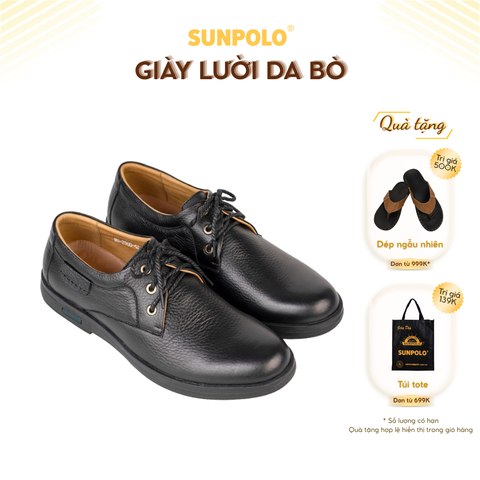 Giày lười cột dây MU2960 da bò đế cao su mũi tròn