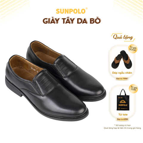 Giày tây da bò trơn đế cao su mũi tròn SPH342 đế mới