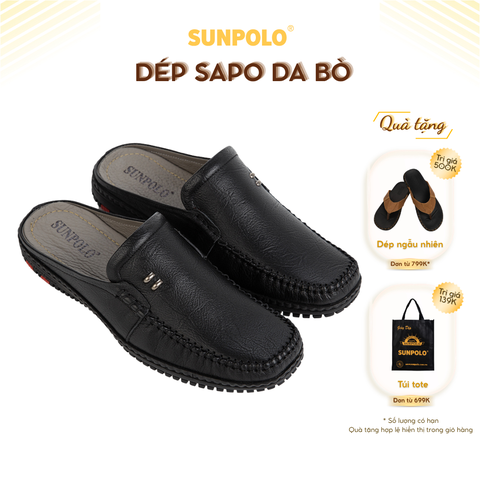 Dép sapo SPO322 da bò đế cao su mũi tròn gồm 2 phiên bản màu Đen/Nâu