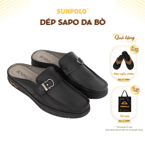 Dép sapo giày sục nam da bò SUNPOLO SPO186 đế cao su mới