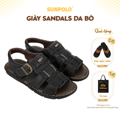 Xăng Đan Nam SDA023 Da Bò SUNPOLO Đen Nâu