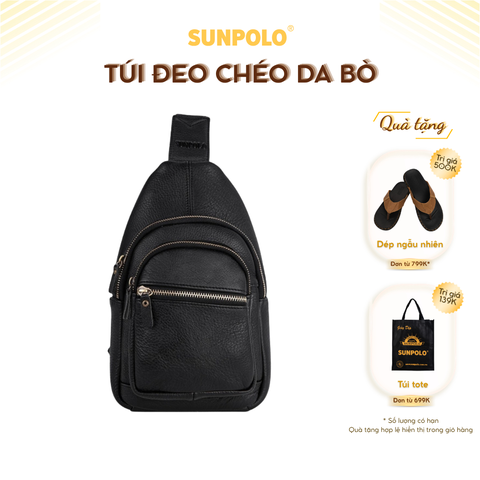 Túi Đeo Chéo Nam Da Bò Cao Cấp SUNPOLO Đen Nâu Bò STU103