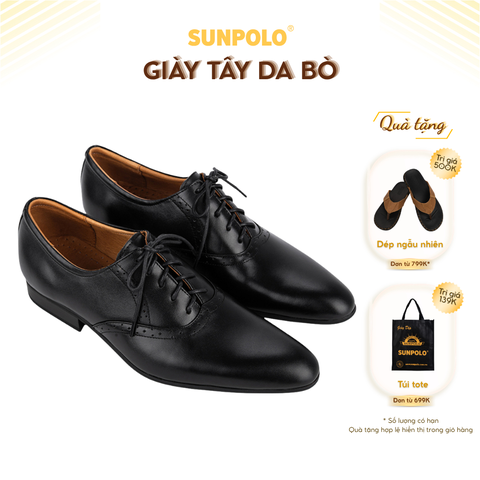 Giày tây nam MU5572 da bò mũi nhọn màu đen
