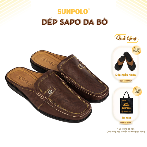 Giày sục dép sapo SPO004 da bò không gót màu Nâu