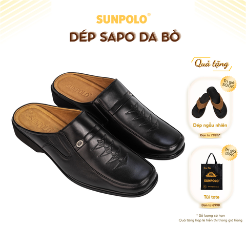 Dép Sapo SPO008 da bò đế cao su gót cao 4cm