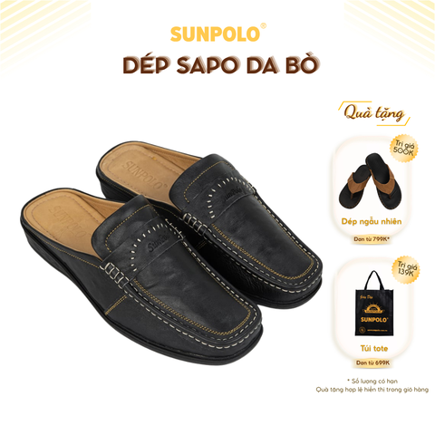 Dép sapo cao cấp SPO003 không gót da bò màu đen