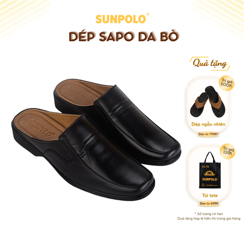 Dép sapo SPO001 da bò gót cao 3cm gồm 2 phiên bàn màu Đen/Nâu