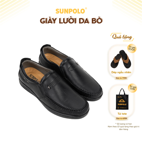 Giày lười LMS265 da bò đế cao su trẻ trung, năng động 2 phiên bản màu Đen/Nâu