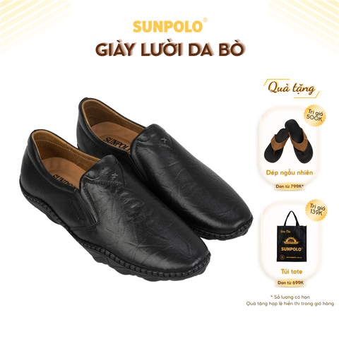 Giày lười CS5082 da bò năng động gồm 2 phiên bản màu Đen/Nâu