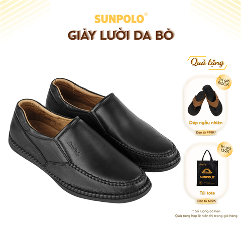 Giày lười MOI015 da bò đế cao su êm chân mũi tròn có Big Size