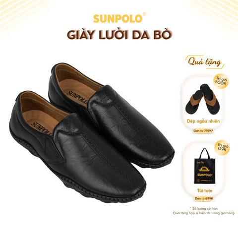 Giày lười nam CS5080 da bò đế cao su êm chân Đen/Nâu