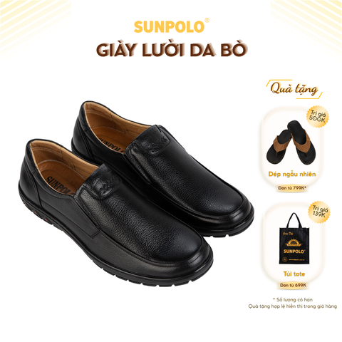 Giày lười SUS510 da bò đế cao su mũi tròng 2 phiên bản màu Đen/Nâu